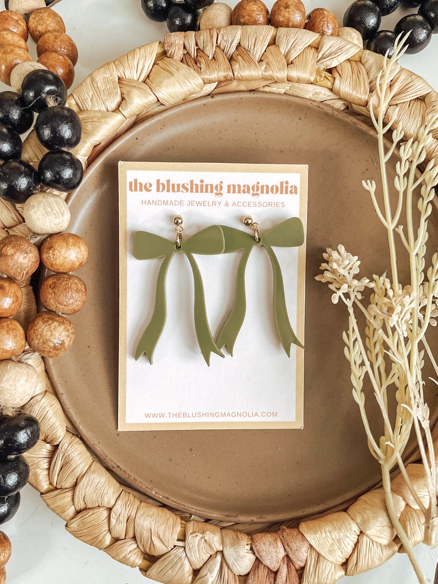 Olive Bow Dangle Earrings