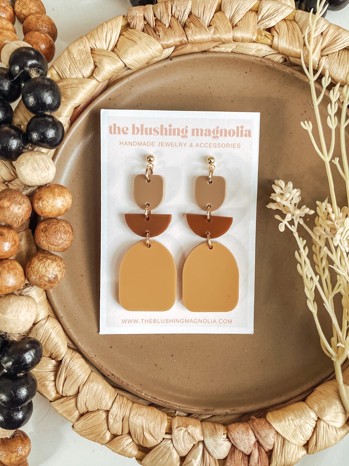 Mustard, Beige + Caramel Dangle Earrings