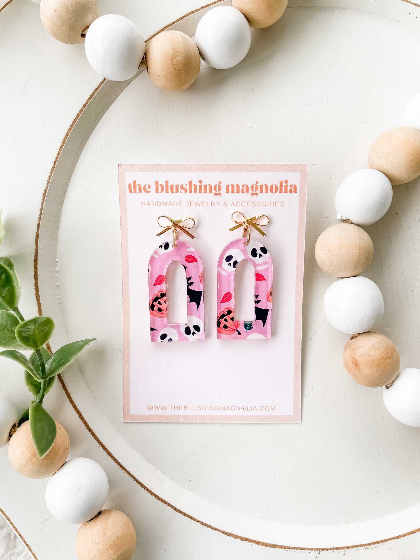 Pink Halloween Bow Dangle Earrings