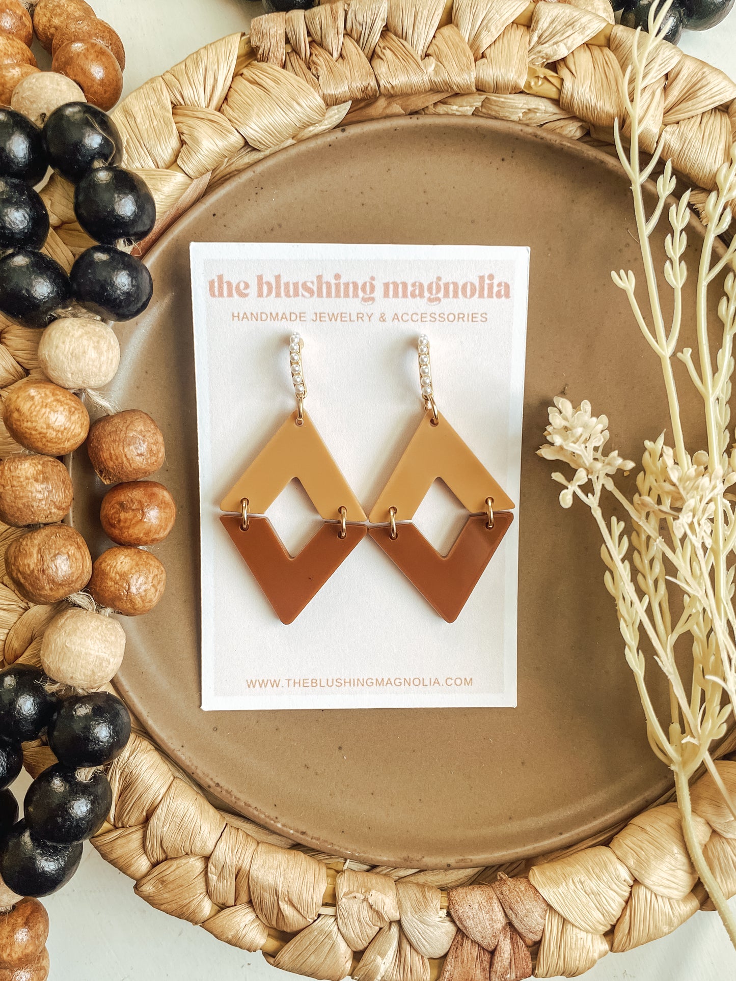 Mustard + Caramel Diamond Pearl Dangle Earrings