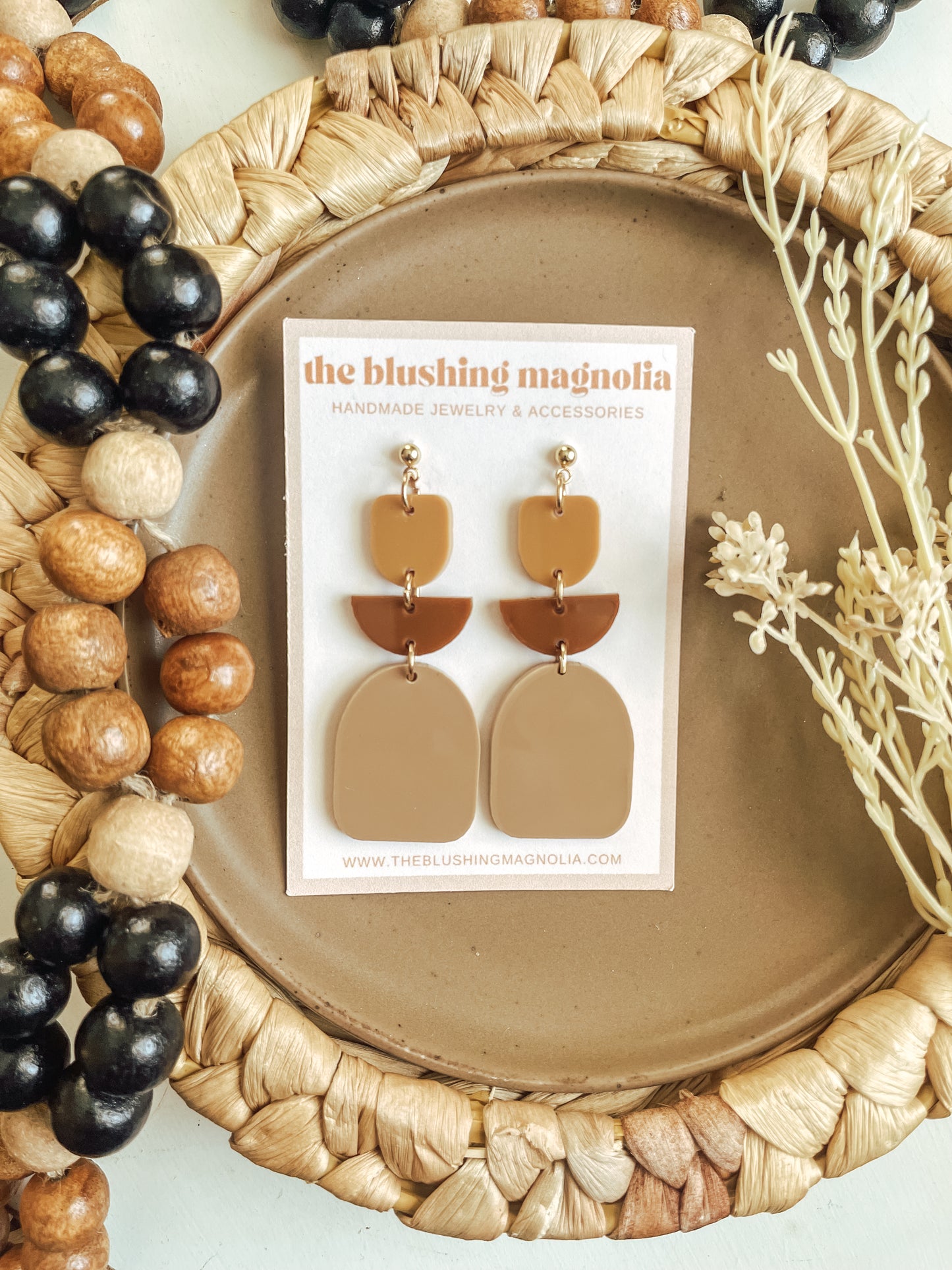 Mustard, Caramel + Tan Dangle Earrings