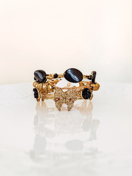 Size Medium Black + Gold Glitter Set of 4