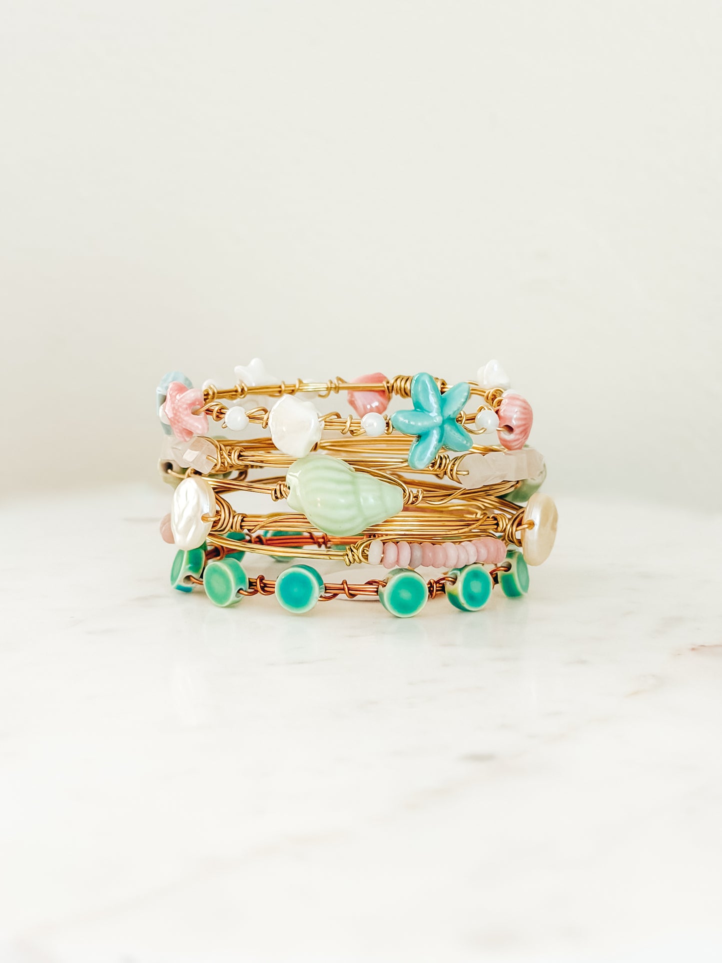 Shades of Green Seashell Bangle Set