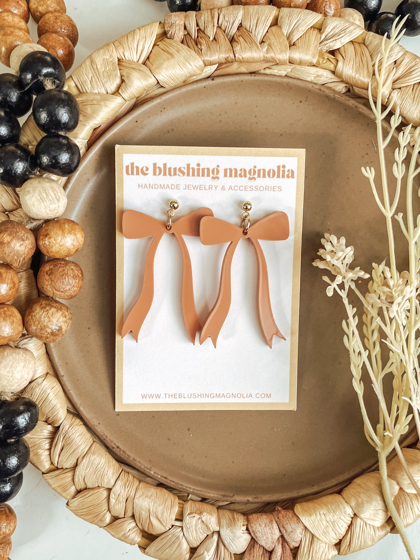 Terra Cotta Orange Bow Dangle Earrings