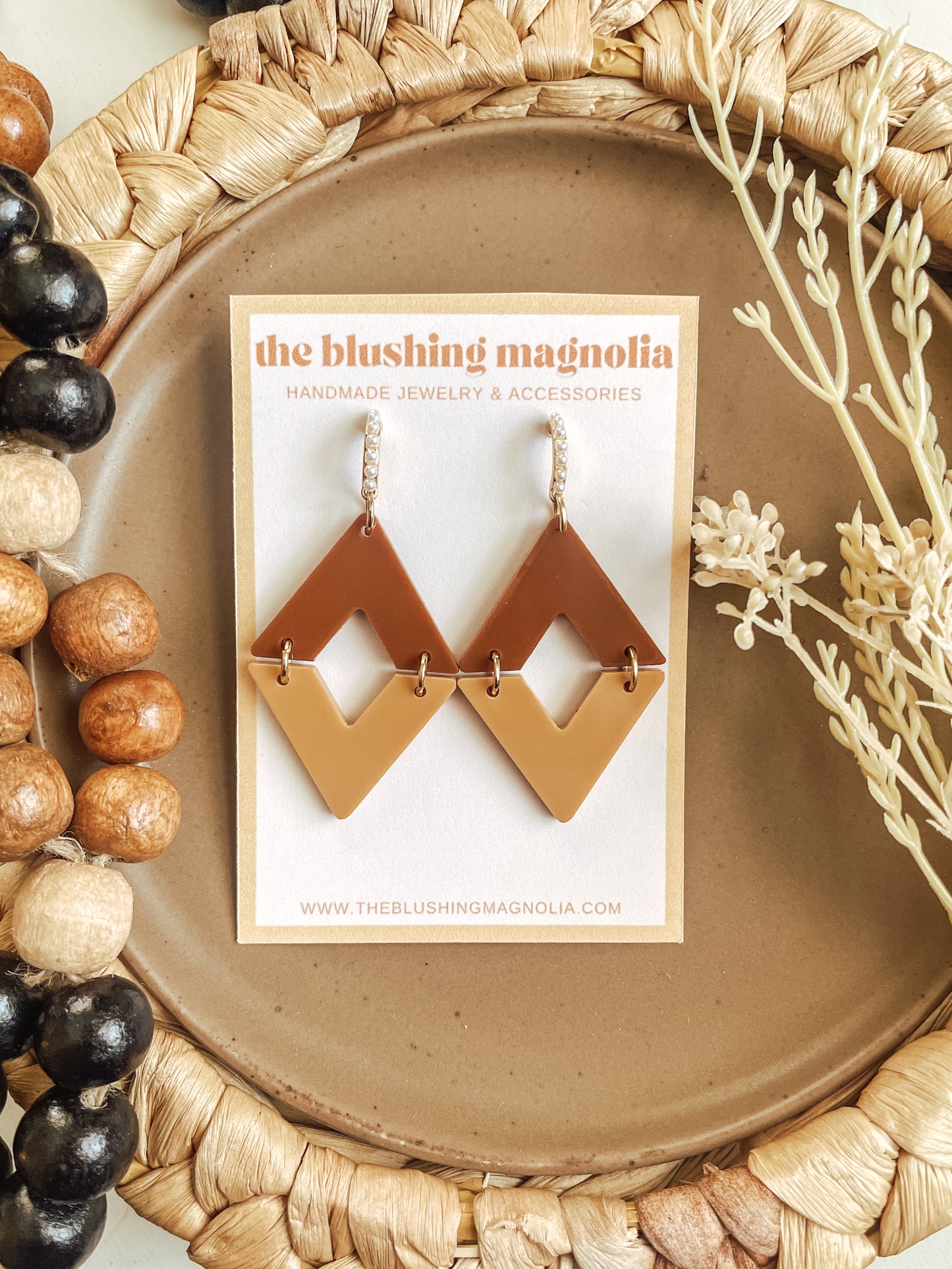 Caramel + Mustard Diamond Pearl Dangle Earrings