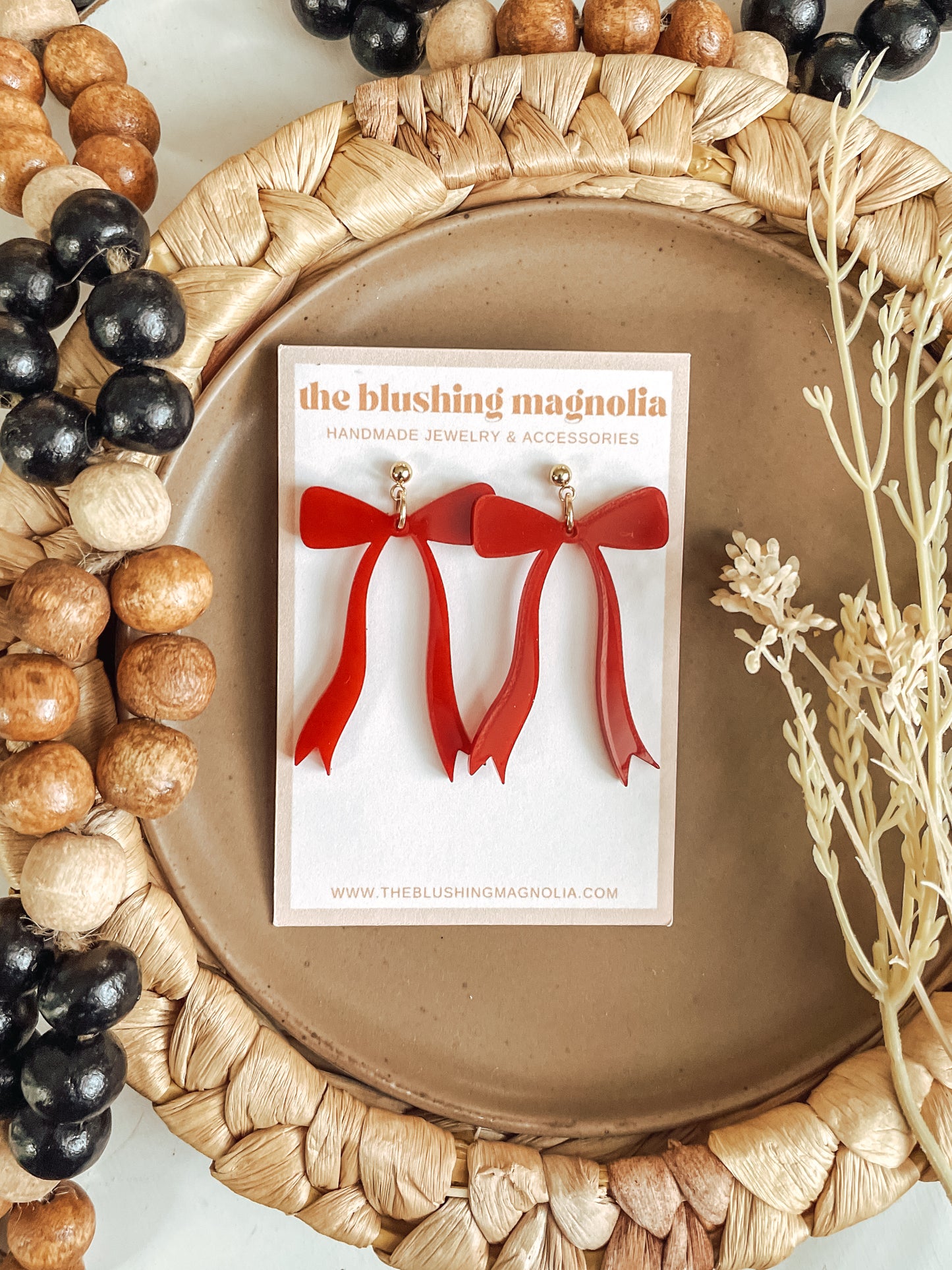 Maroon Bow Dangle Earrings