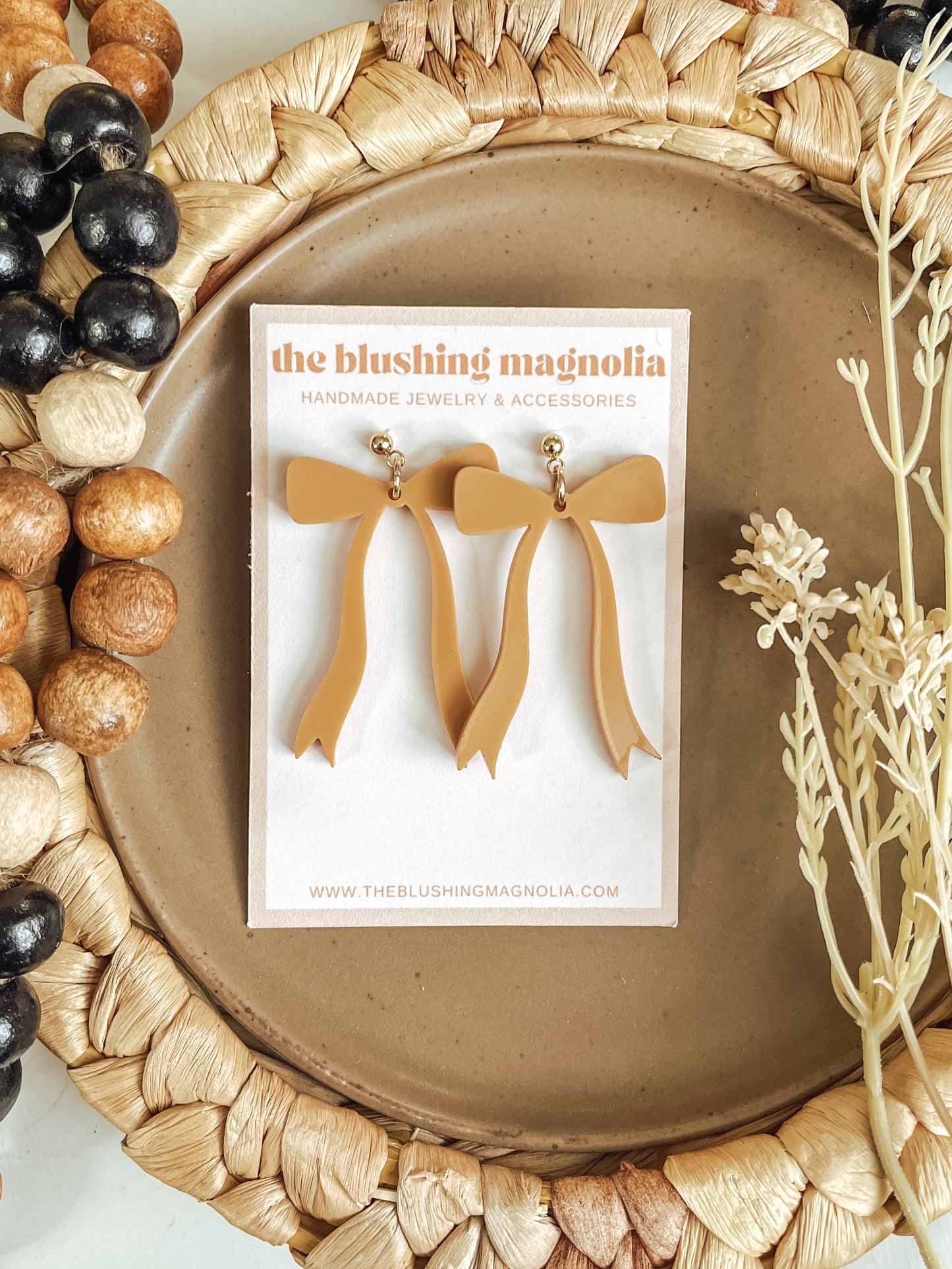 Mustard Bow Dangle Earrings