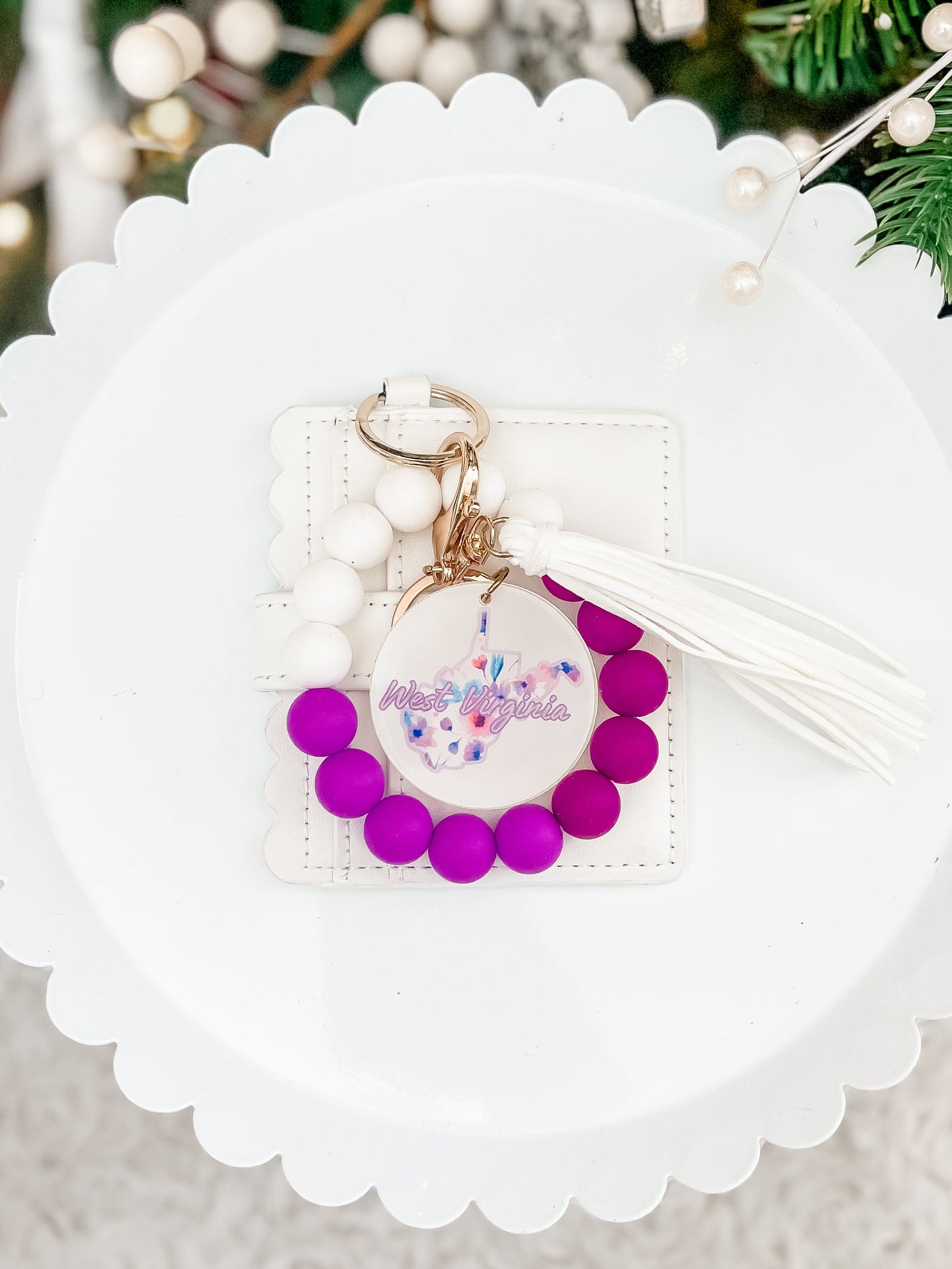Purple Floral WV Keychain + Wallet
