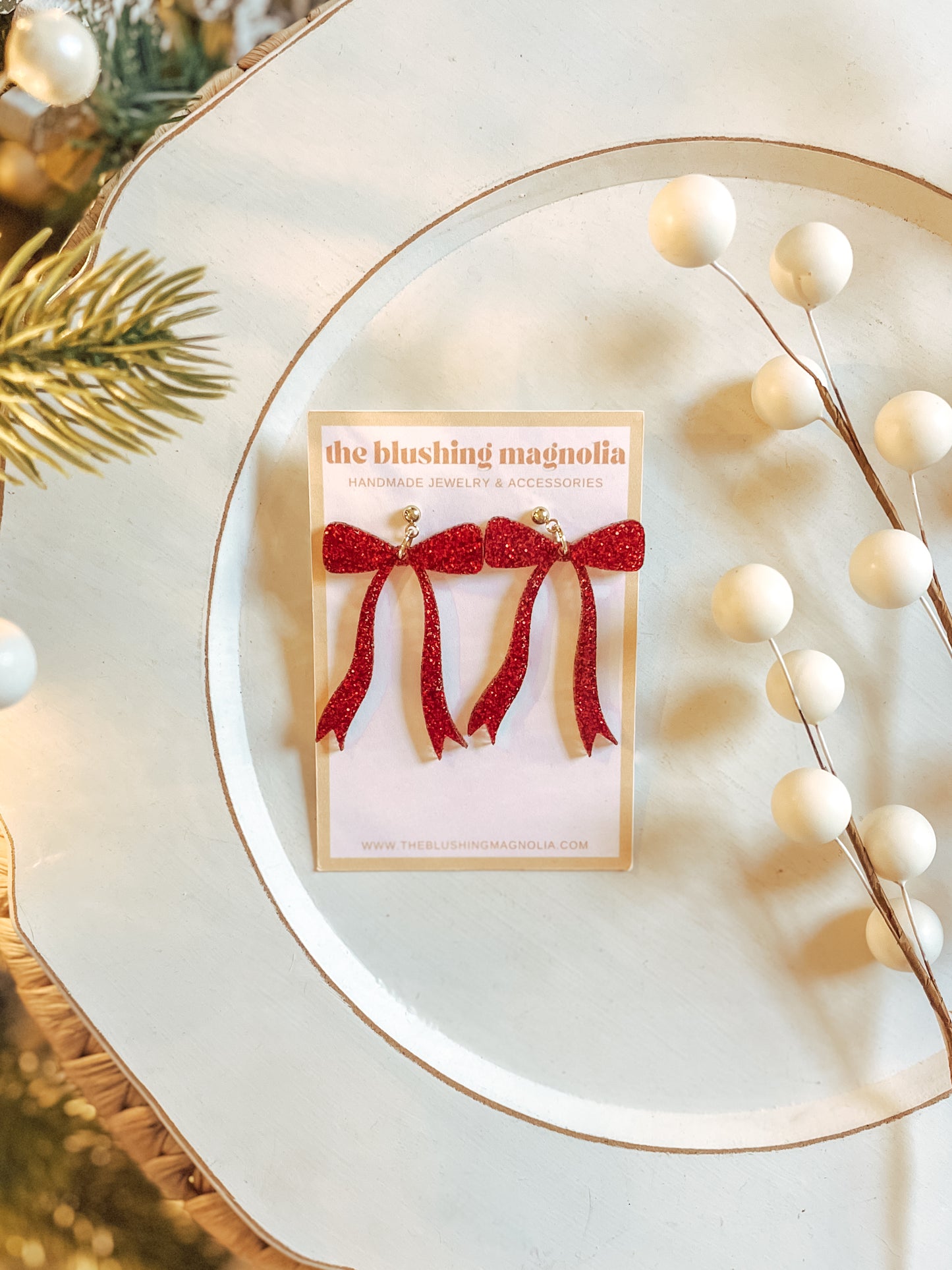 Red Glitter Bows - Dangle Earrings