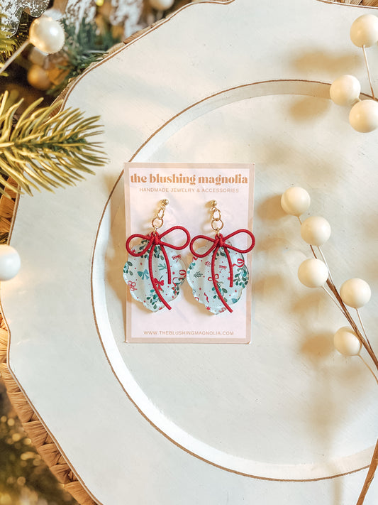 Icy Blue + Red Mistletoe Dangle Earrings