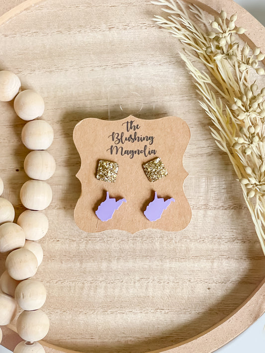 Lavender WV + Gold Druzy Studs