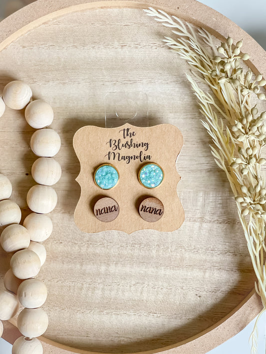 Nana + Blue Druzy Studs