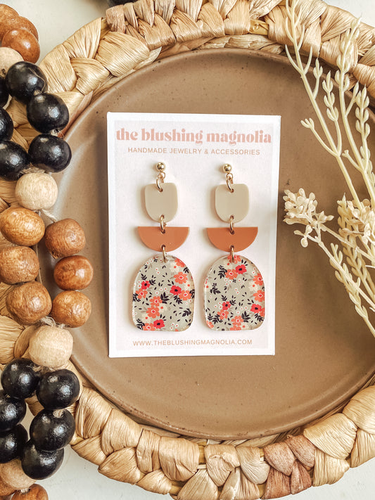 Tan + Terracotta Floral Dangle Earrings