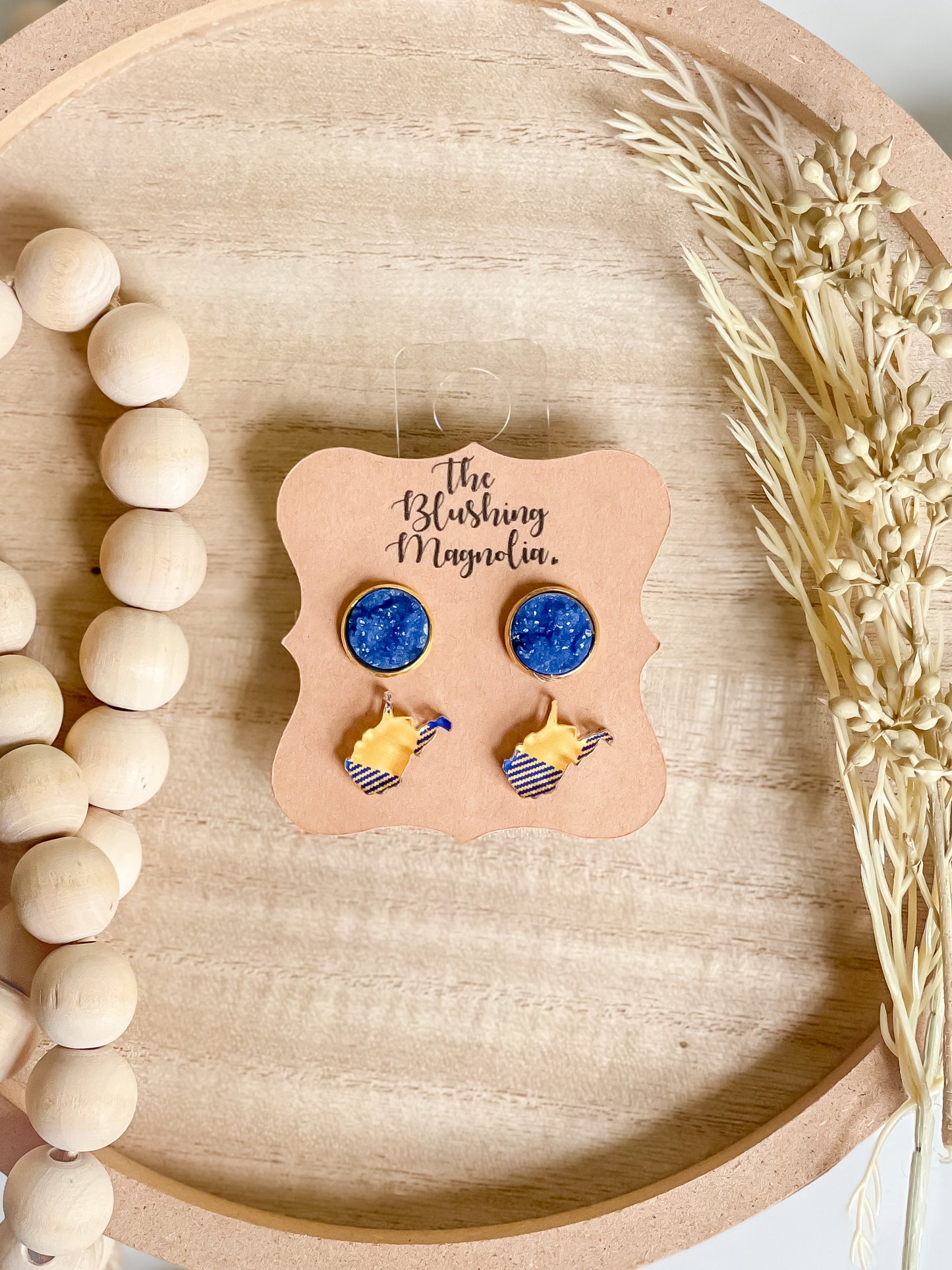 Plaid WV + Blue Druzy Studs