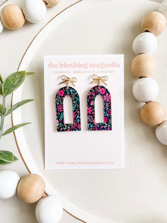Pink + Blue Floral Dangle Earrings