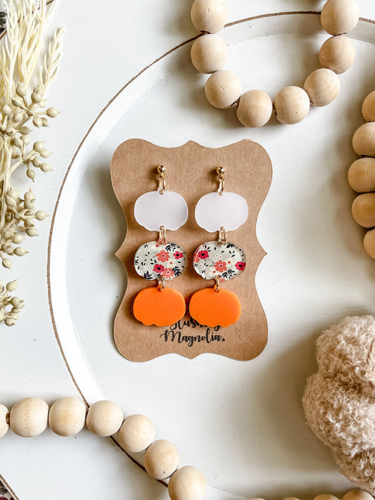 Orange + Blue Floral Pumpkin Dangles