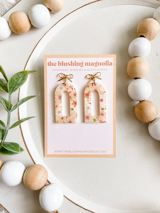 Coral Floral Dangle Earrings