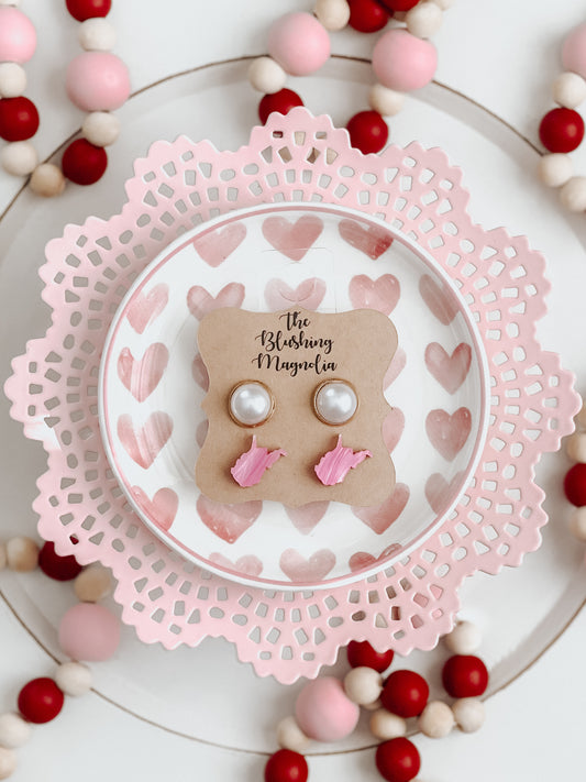 Light Pink WV + Pearl Stud Earrings