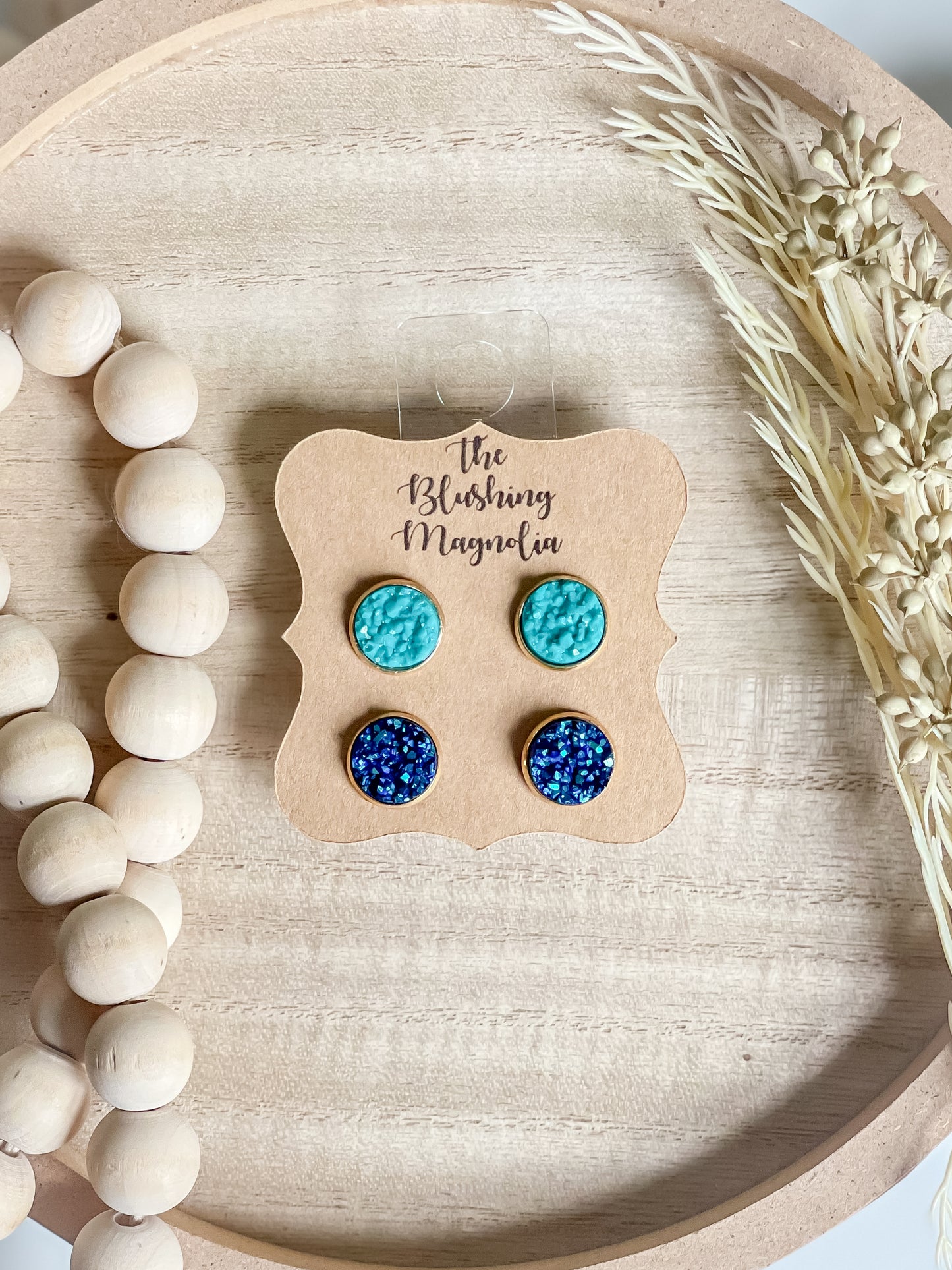 Teal + Blue Sparkle Druzy Studs