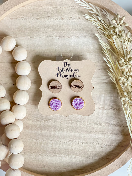 Auntie + Lavender Druzy Studs