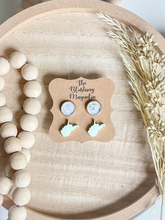 Light Green WV + Blue Floral Studs