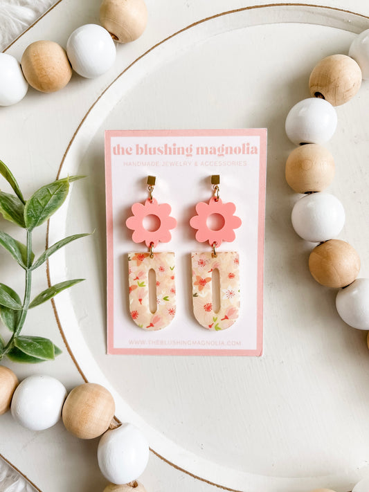 Coral Floral Dangle Earrings
