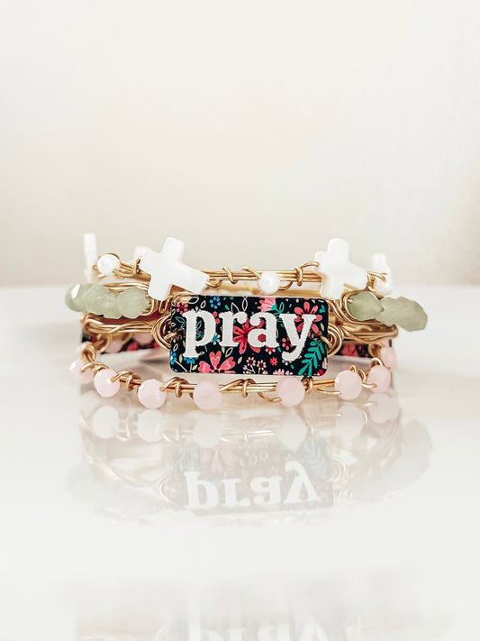 Pink Floral Pray Bangle Set