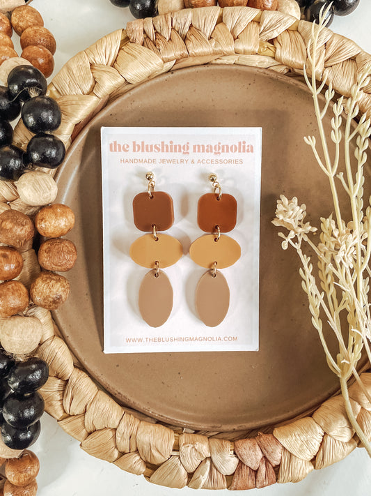 Caramel, Mustard + Beige Dangle Earrings