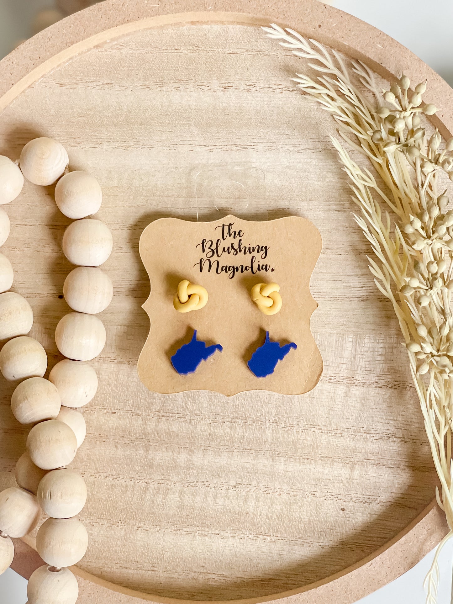 Blue WV + Mustard Knot Studs