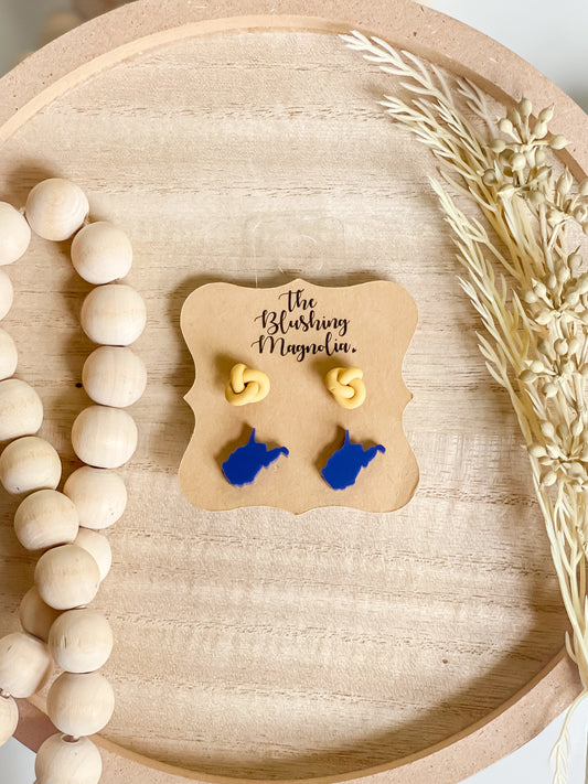 Blue WV + Mustard Knot Studs