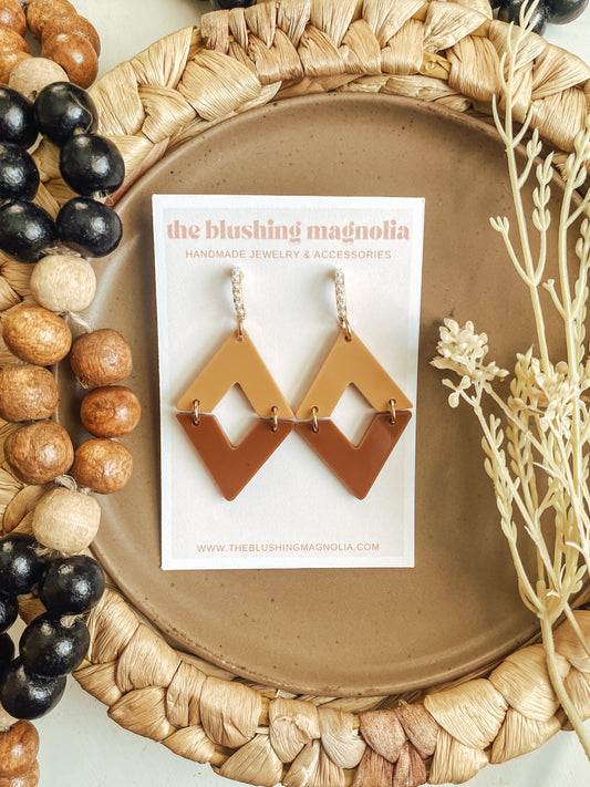 Mustard + Caramel Diamond Pearl Dangle Earrings