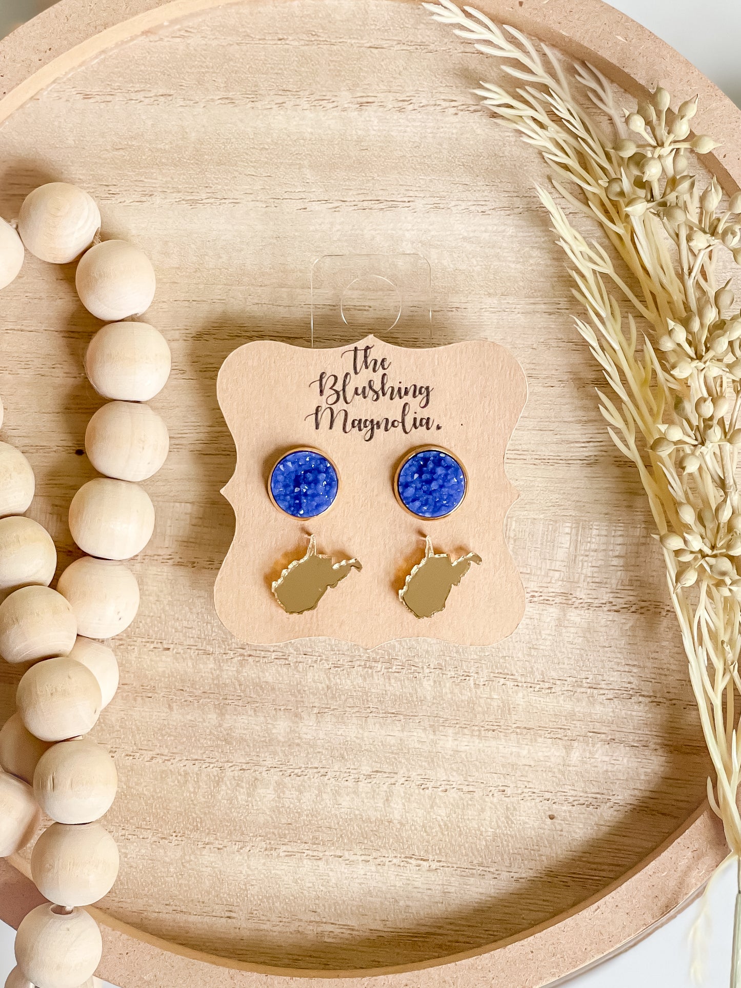 Gold Mirror WV + Blue Druzy Studs