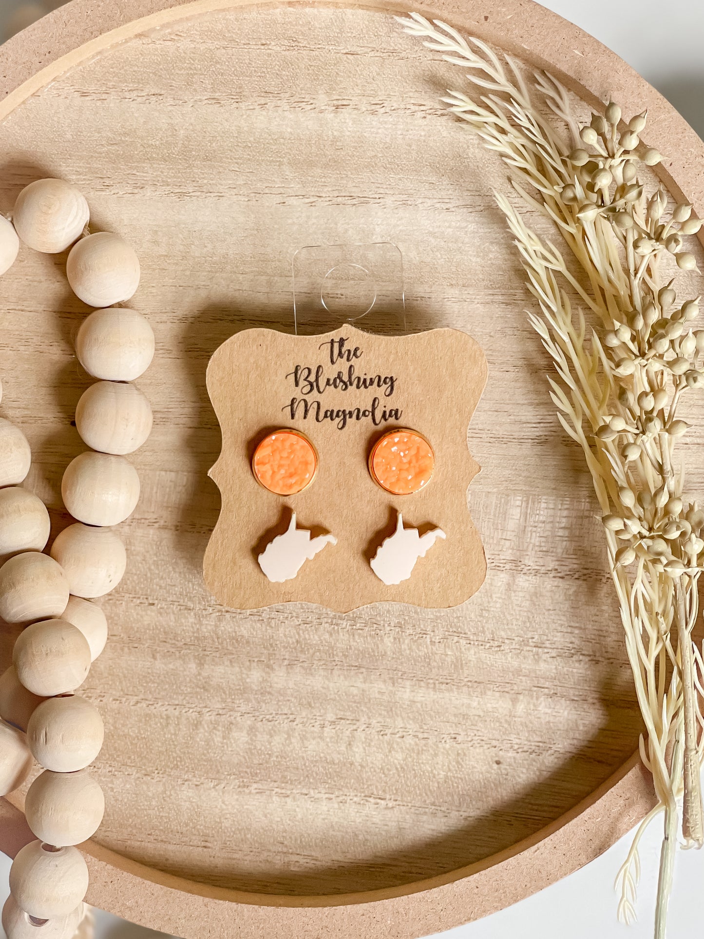 Light Peach WV + Orange Druzy Studs