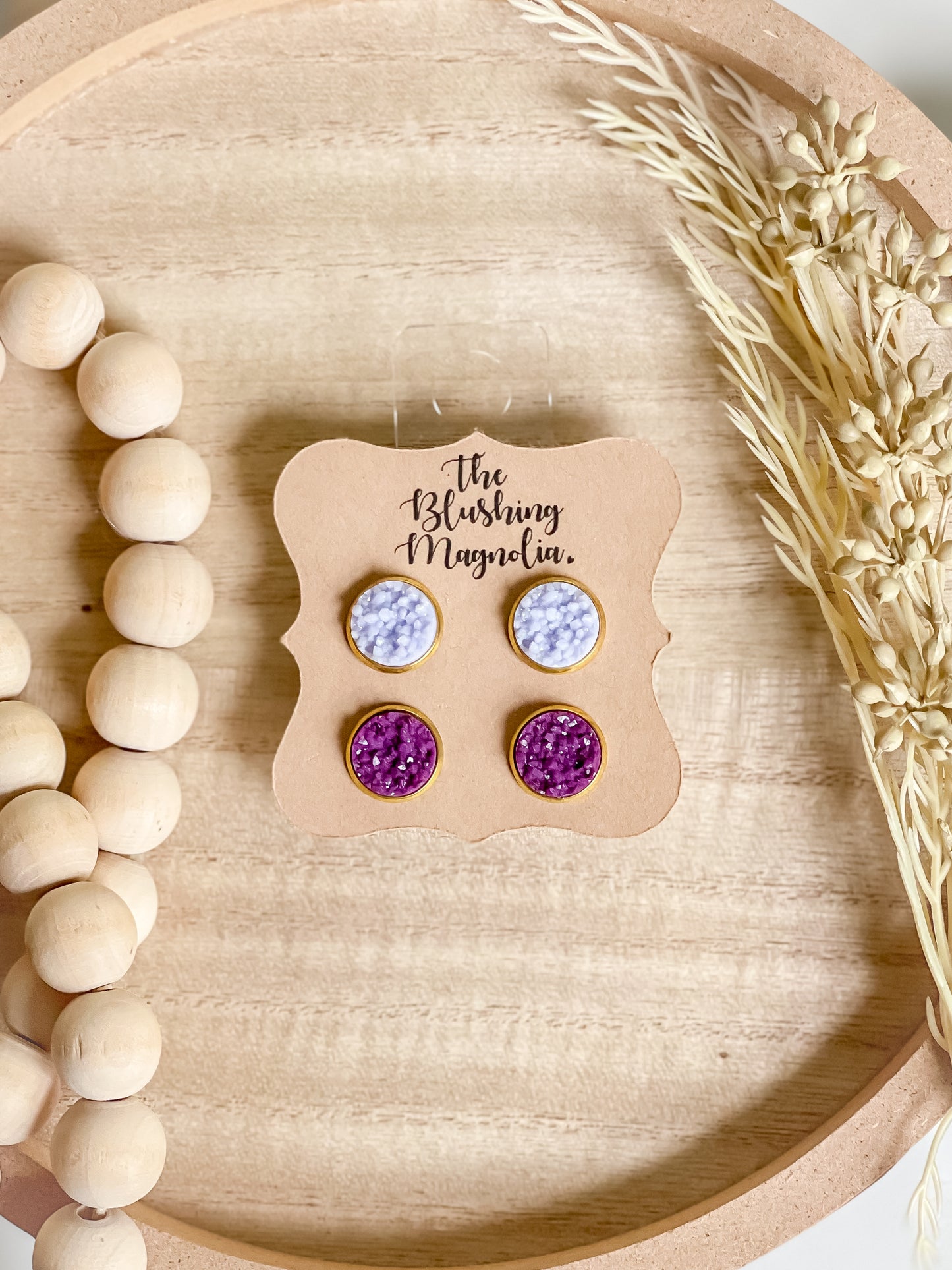 Lavender + Deep Purple Druzy Studs