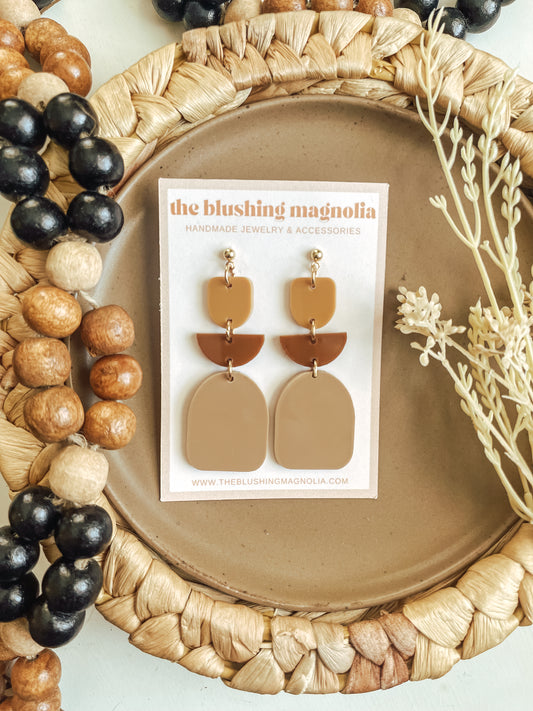 Mustard, Caramel + Tan Dangle Earrings