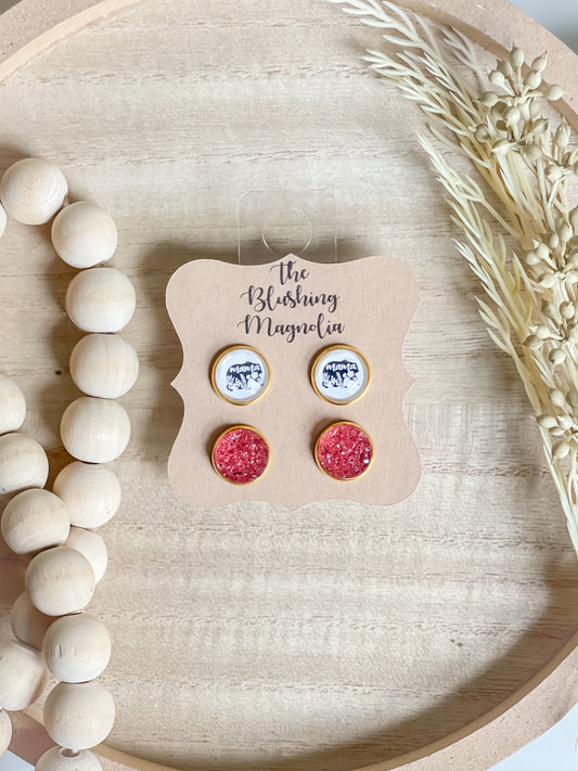 Mama Bear + Coral Jam Druzy Studs