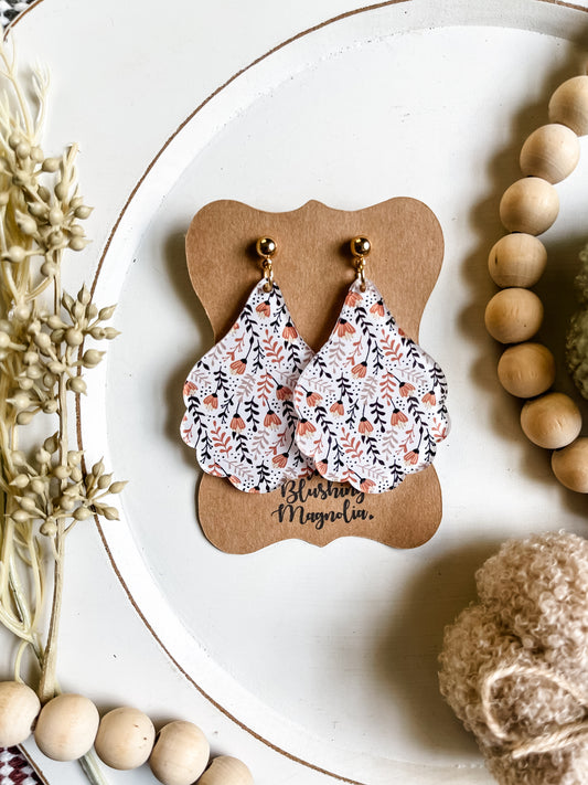 Floral Fall Teardrop Scalloped Dangles