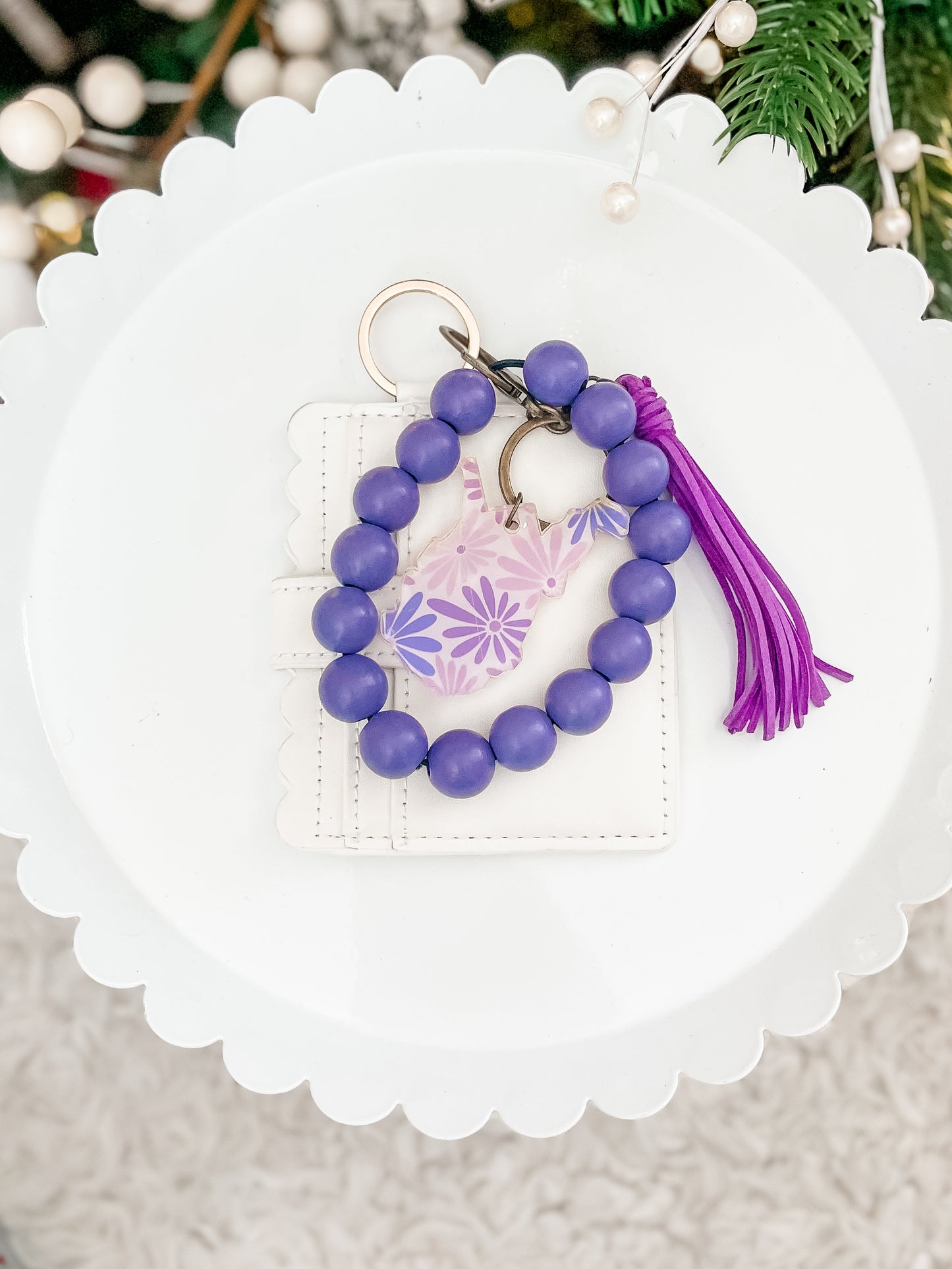 Purple Floral Keychain + Wallet