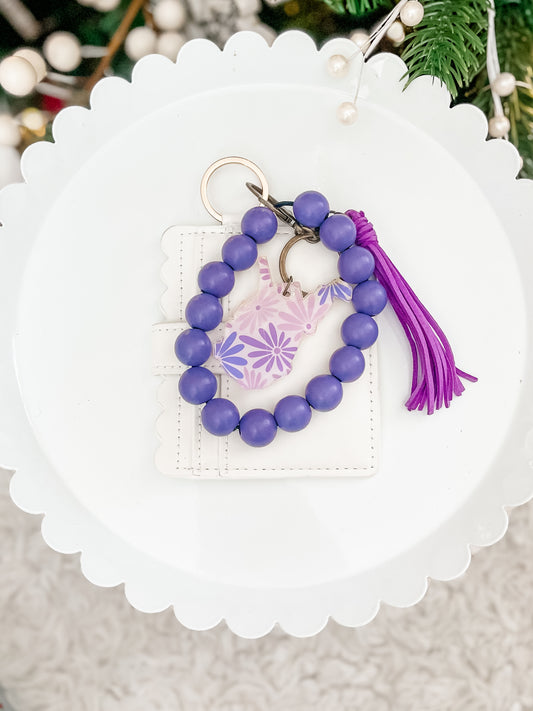 Purple Floral Keychain + Wallet