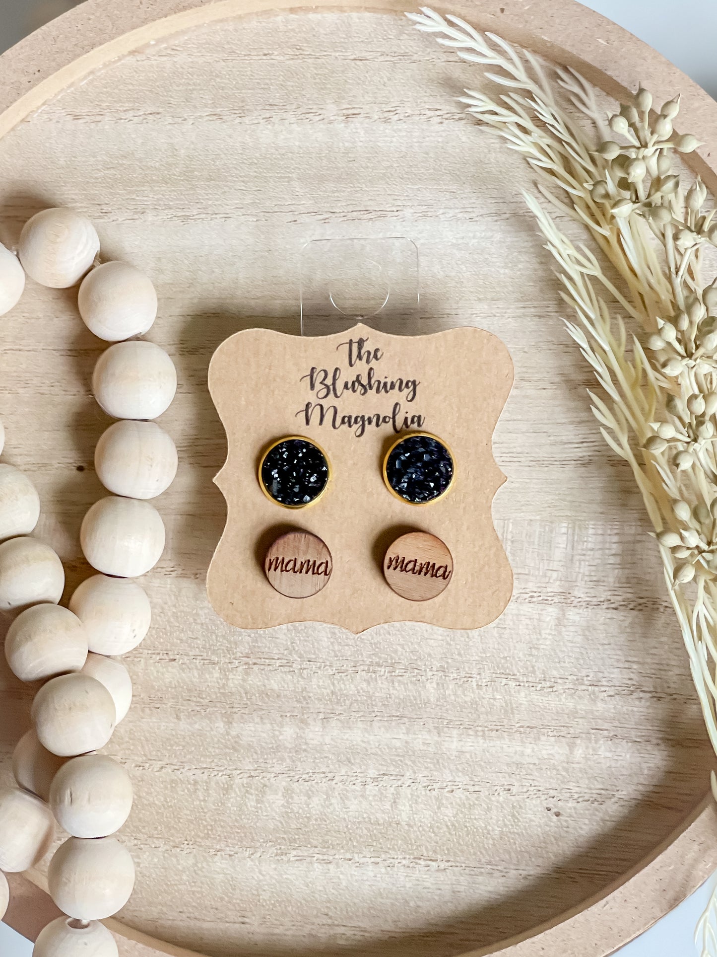 Mama + Black Druzy Studs