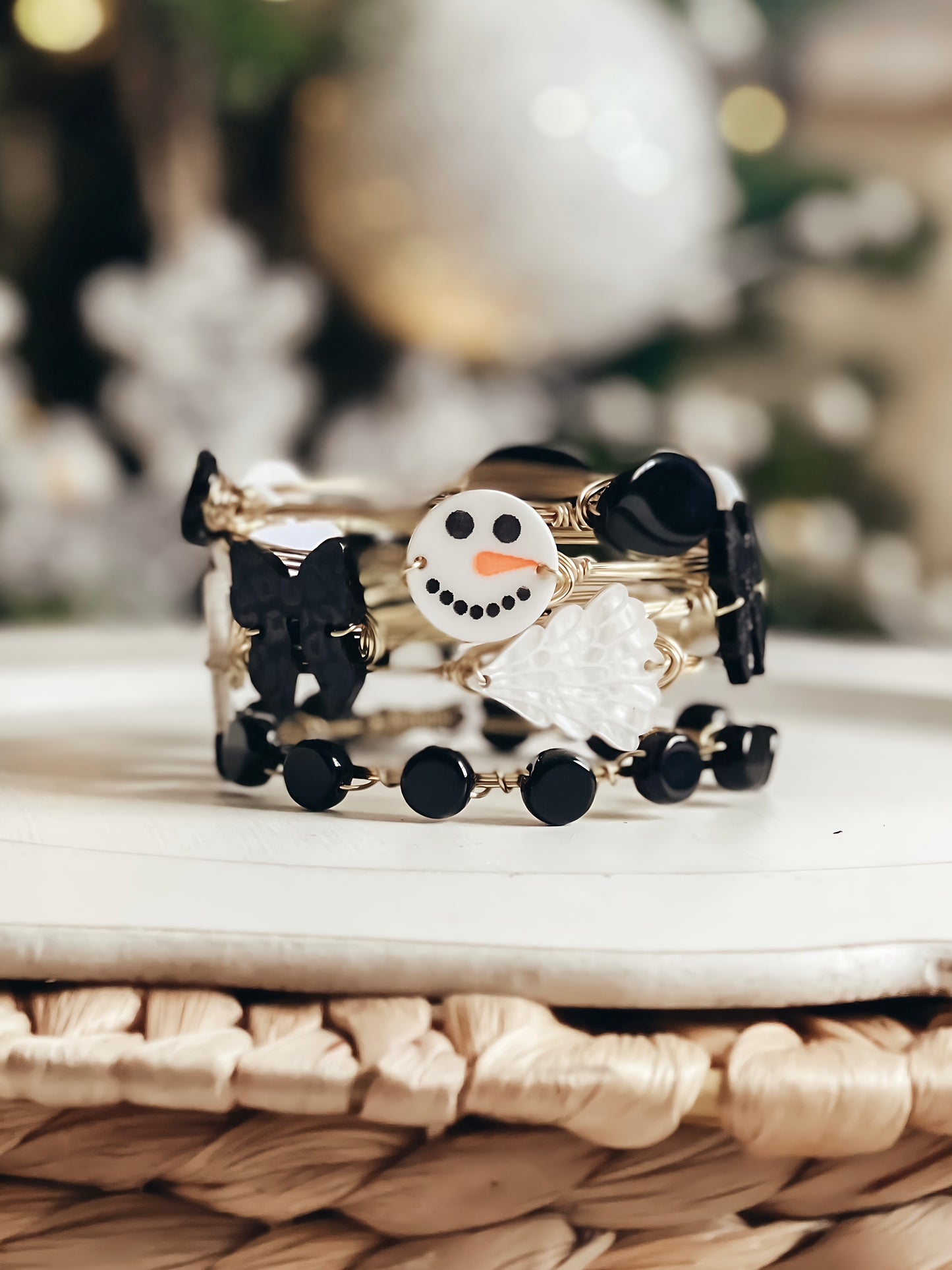 Leopard Snowman Christmas Bangle Set