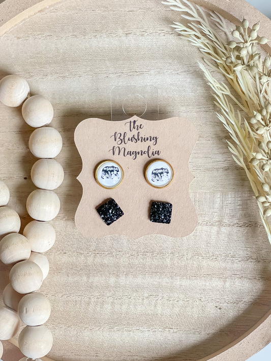 Mama Bear + Black Druzy Studs