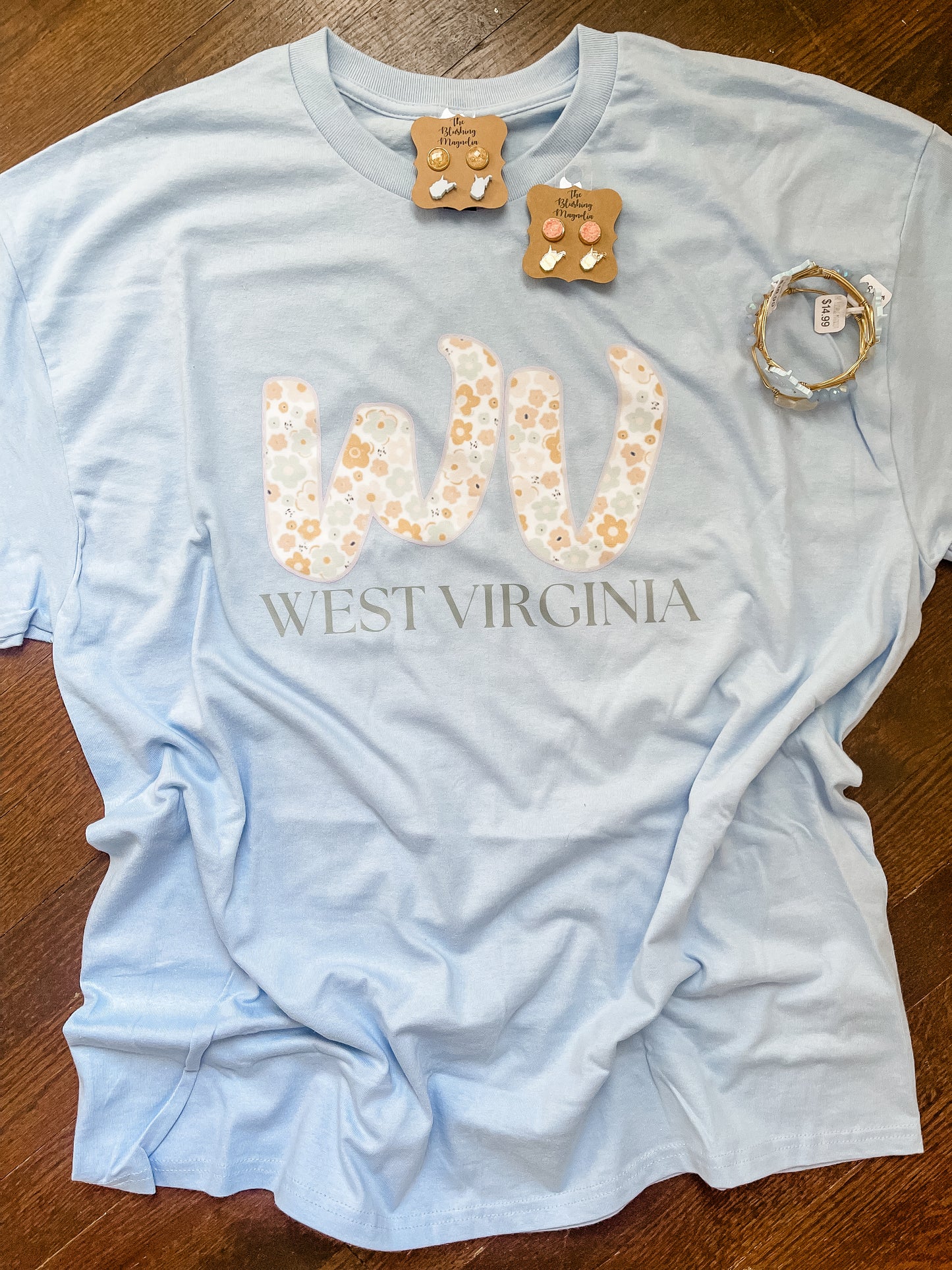 Blue, Yellow + Pink Floral WV Tee