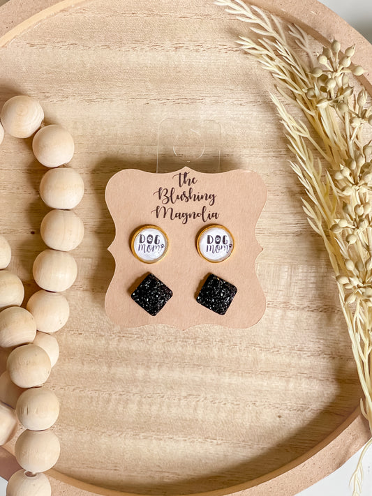 Dog Mama + Black Druzy Studs