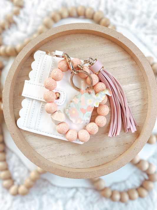 Light Pink + Baby Blue Floral WV Keychain + Wallet