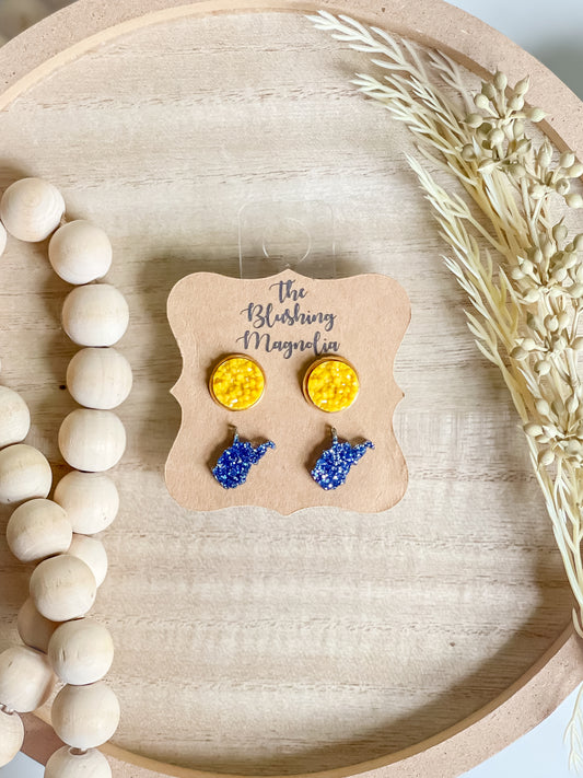 Blue Glitter WV + Mustard Druzy Studs