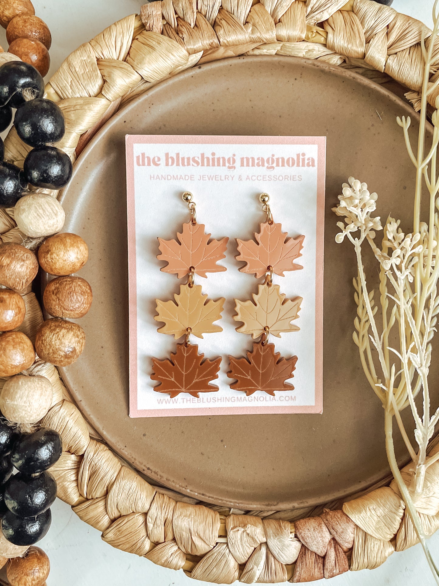 Orange, Mustard + Caramel Leaves - Dangle Earrings
