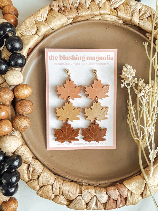 Orange, Mustard + Caramel Leaves - Dangle Earrings