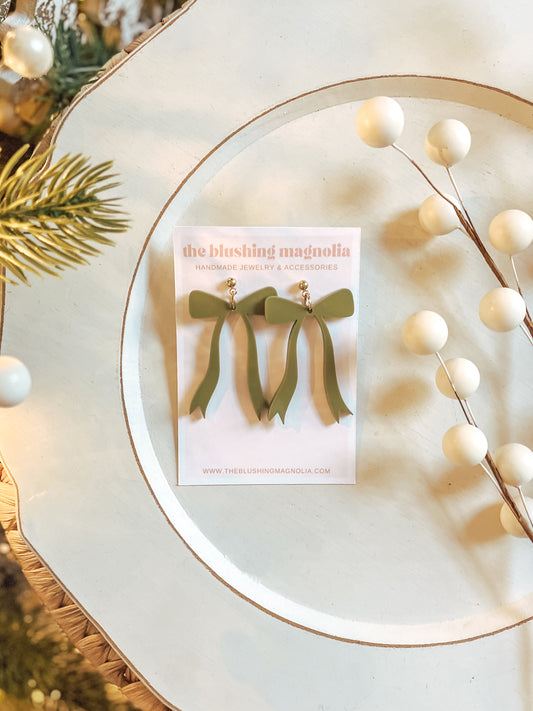 Olive Bows - Dangle Earrings