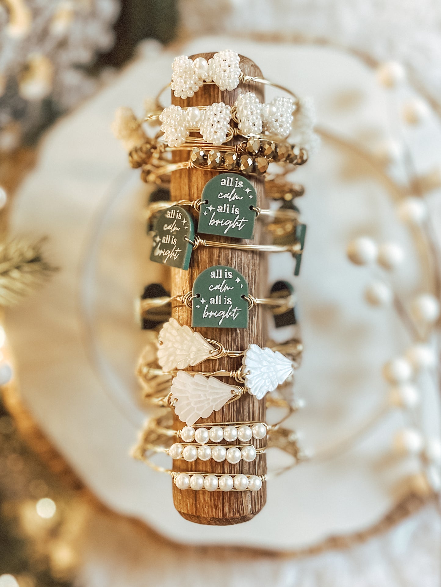 Green + White Christmas Bangles